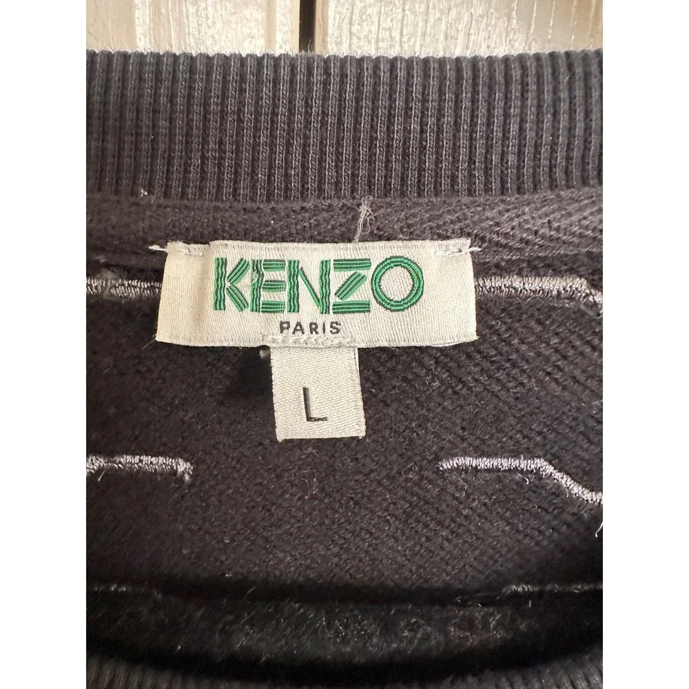 Kenzo Paris Tiger Head Embroidered Sweatshirt Dress Black &‎ Silver Large